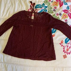 Hollister Burgundy Long Sleeve Lace Top Size XS